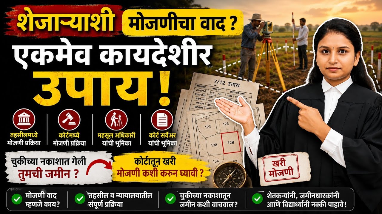 मोजणी वाद: कोर्टातून जमीन मोजणी कशी करतात? | सरकारी सर्व्हेचा सत्य | कायद्याची बाराखडी