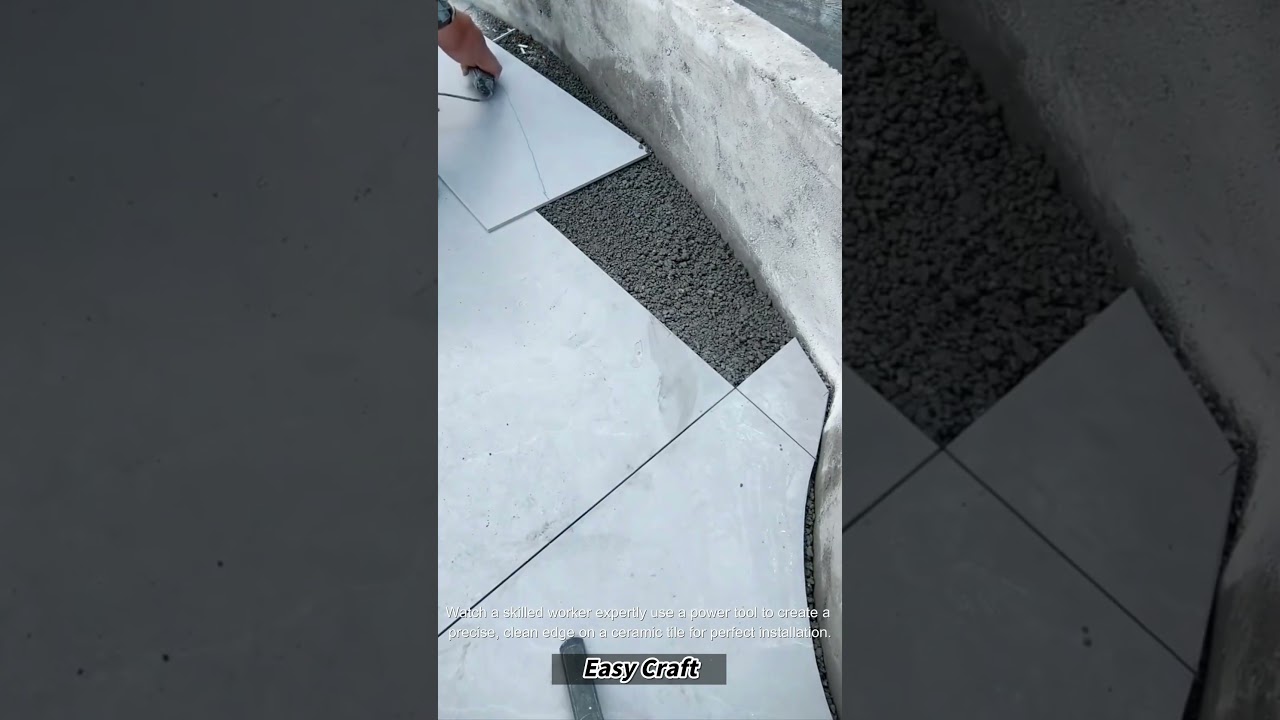 The process of professional tile edge cutting on a construction site