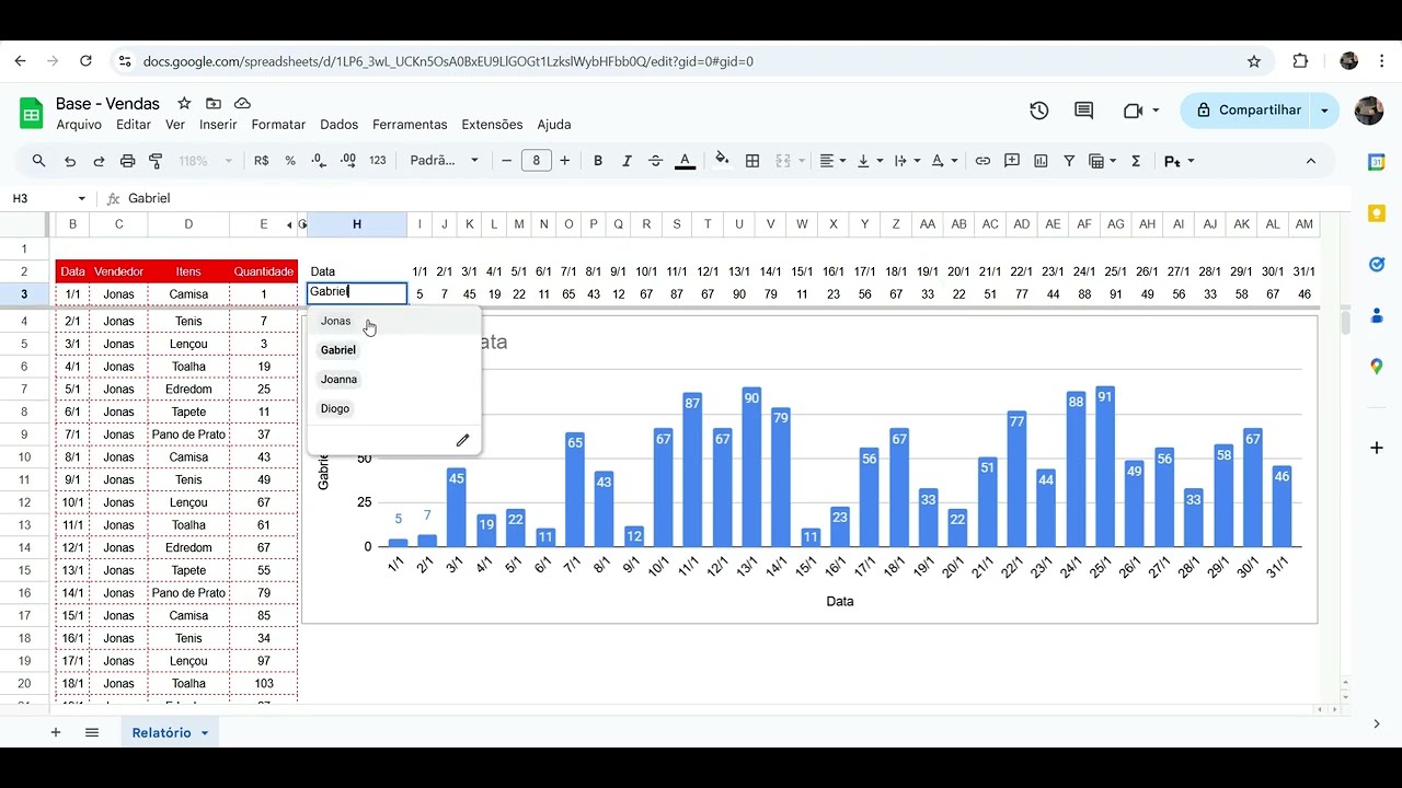 GRÁFICO DINÂMICO - PASSO A PASSO DETALHADAMENTE NO GOOGLE SHEETS