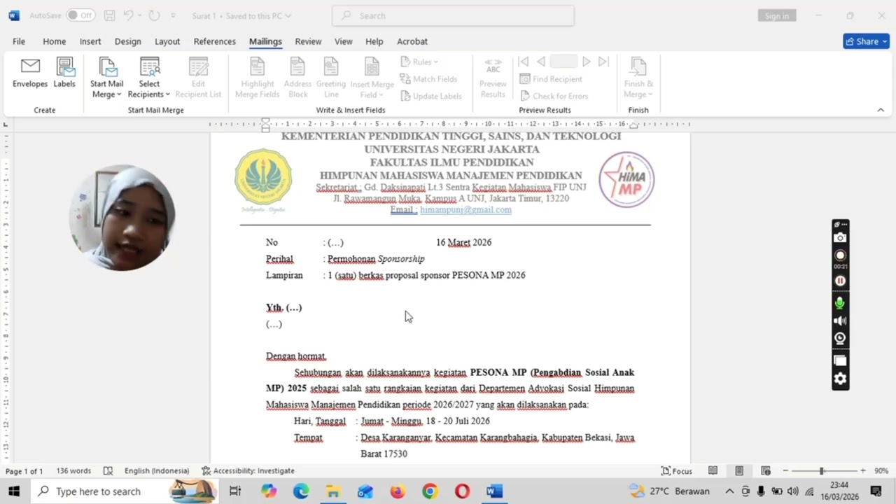Tutorial Mail Merge di Microsoft Word dan Excel