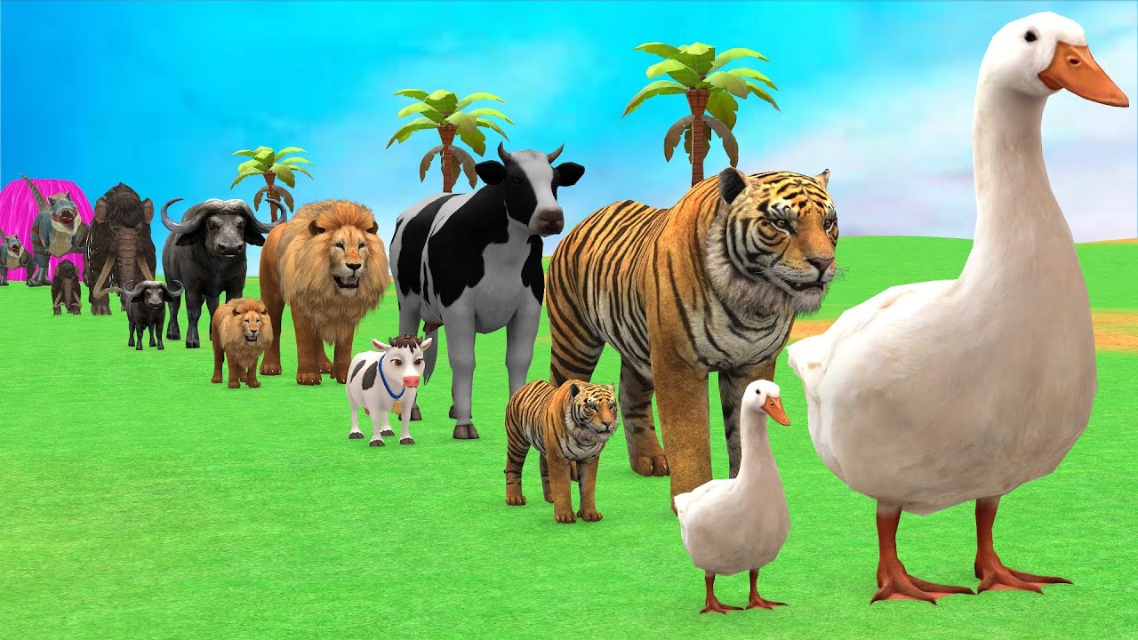 Long Slide Game with Cow Elephant Gorilla Hippopotamus Tiger 3d Animal Game Funny 3d Animals