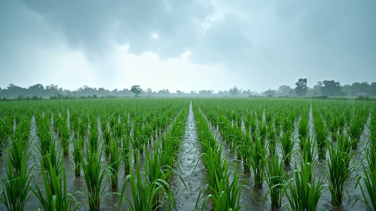 Rain Over Vast Green Rice Fields in 4K&ndash; Peaceful Countryside Ambience for Deep Sleep & Relaxation