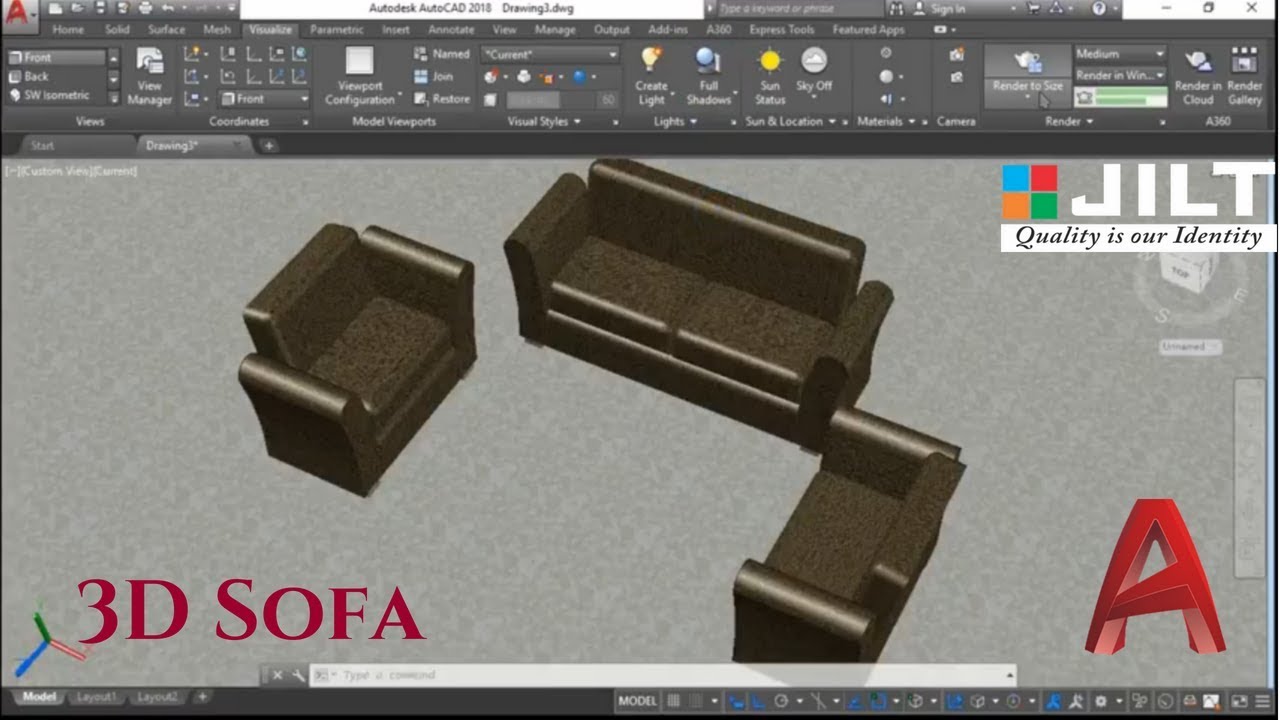 Sofa 3D Model in Autocad 2018 Exercise - 3