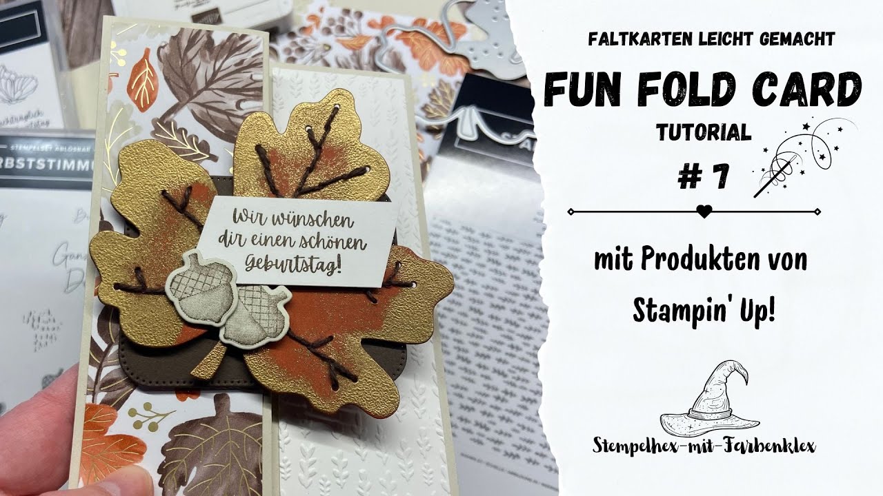 Fun Fold Card #7: Herbstkarte mit goldgeprägtem Blatt & Stickdetail | Stampin’ Up! Tutorial