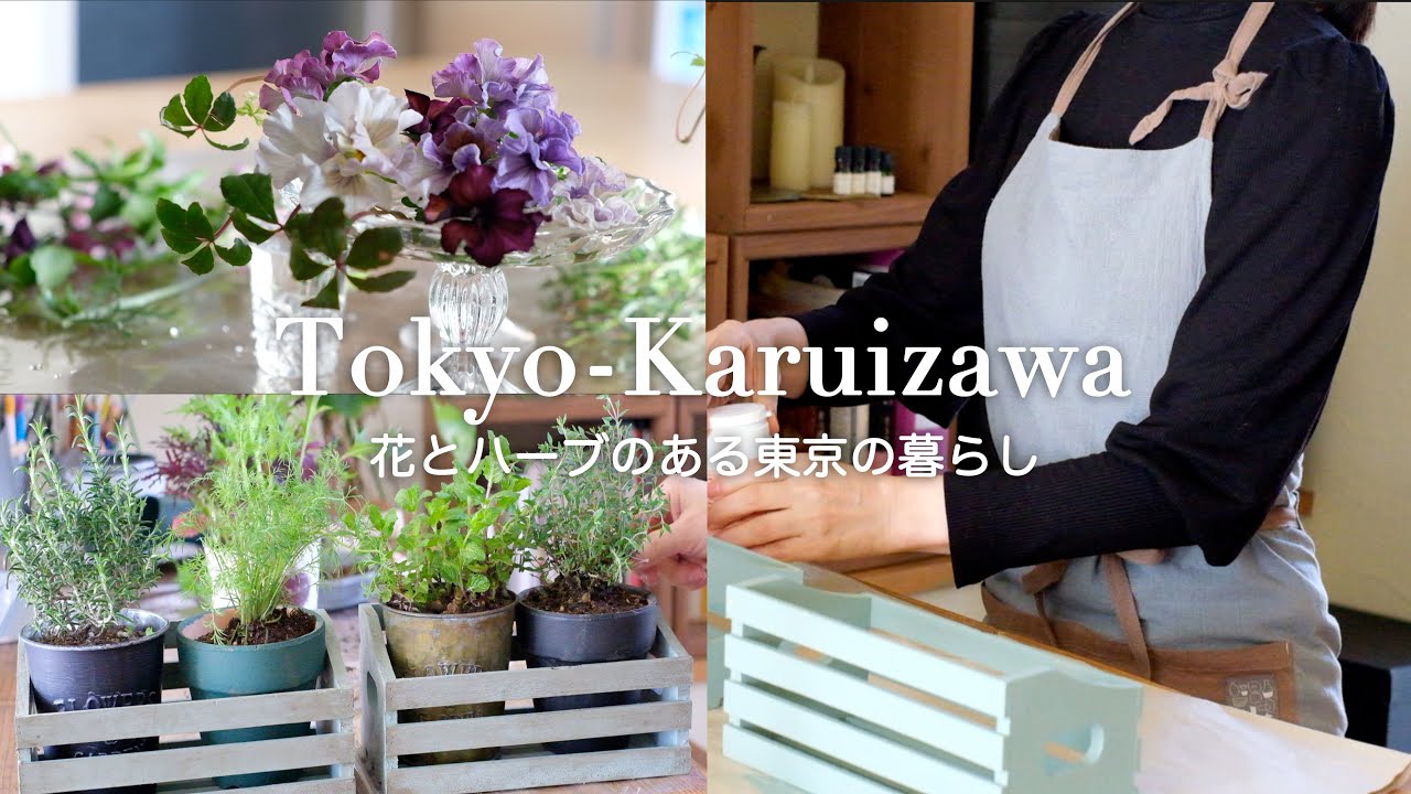【東京-軽井沢二拠点生活】猫のいる東京の家｜Seriaの木箱でキッチンハーブ｜アボカドカフェご飯｜60代vlog｜東京編
