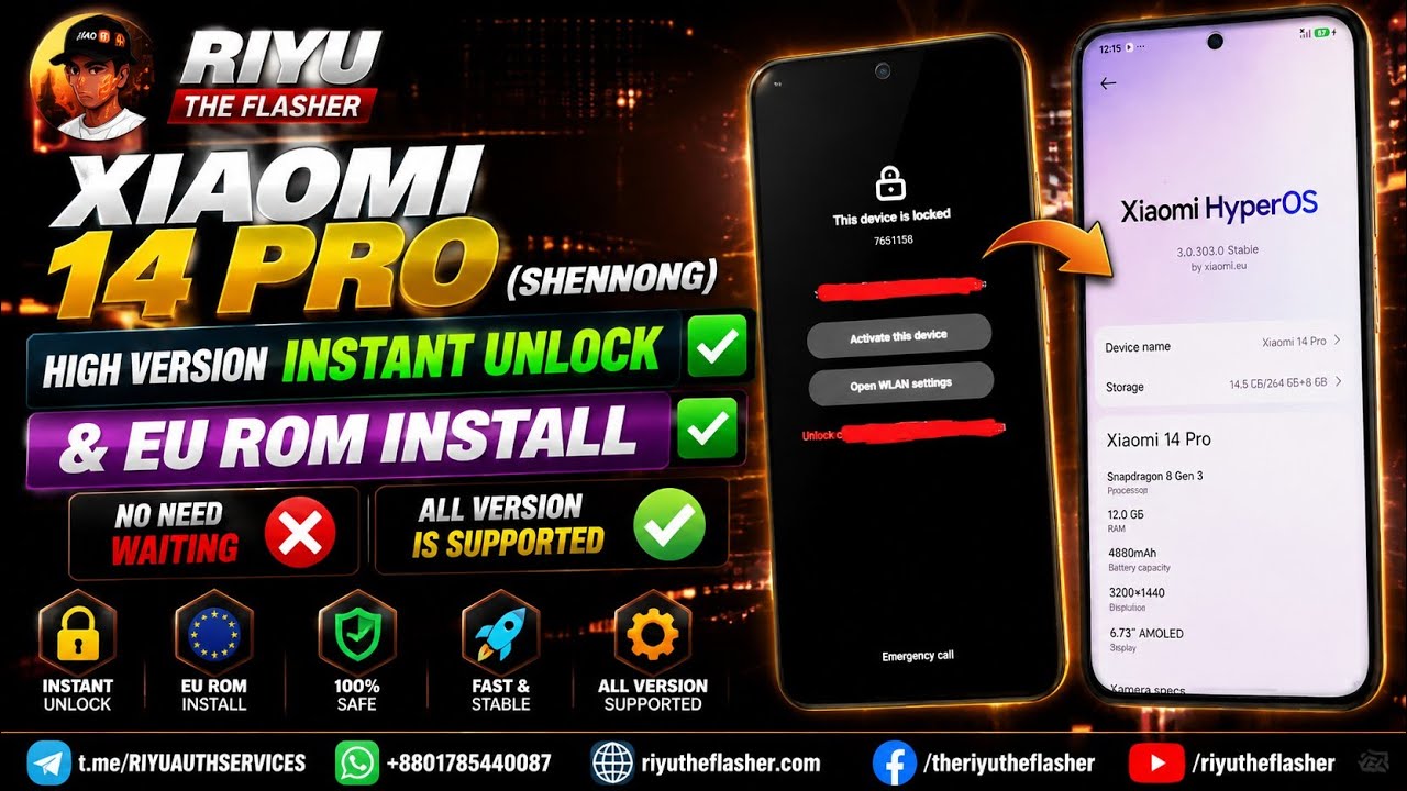 XIAOMI 14 PRO (SHENNONG) INSTANT BOOTLOADER UNLOCK AND EU ROM INSTALL✅🆗ALL VERSION IS SUPPORTED✅🆗