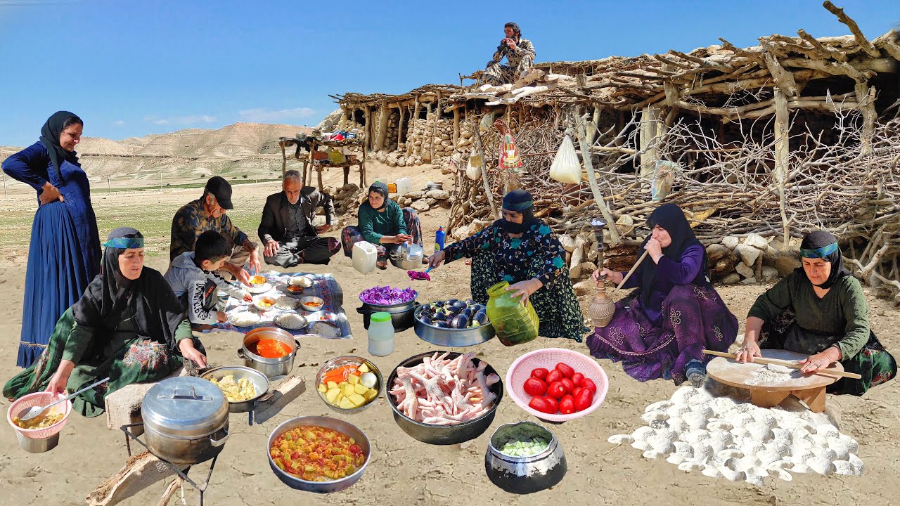 Mix Of IRAN Rural Dish from Organic chicken, Pickle Eggplant, Zucchini, Quail Stew To two type Bread
