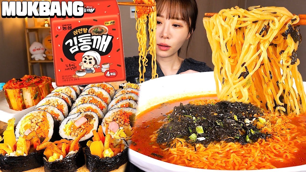 얼큰하고 시원한 신메뉴🔥 김통깨라면과 직접 싼 스팸김밥, 김치 먹방❤️ Kim Tongkkae ramyun, Spam kimbap, Kimchi KOREAN MUKBANG