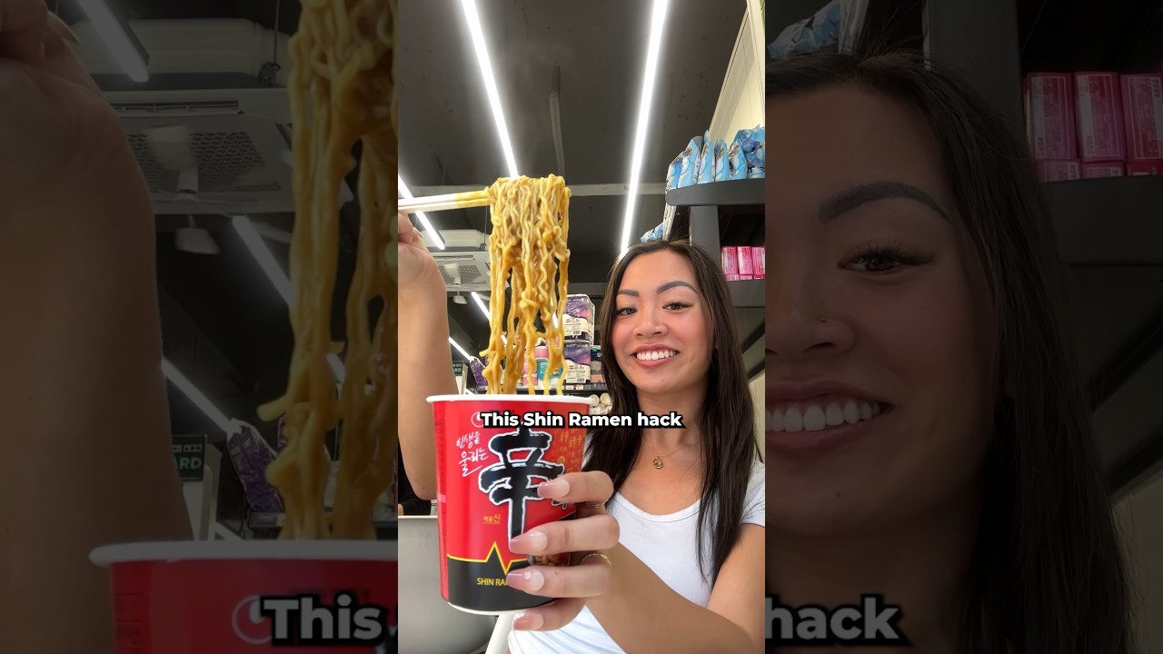shin ramen + food hacks at the korean convenience store! #shorts