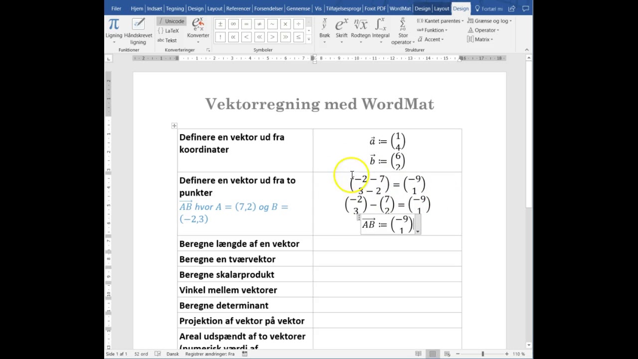 Vektorer med WordMat