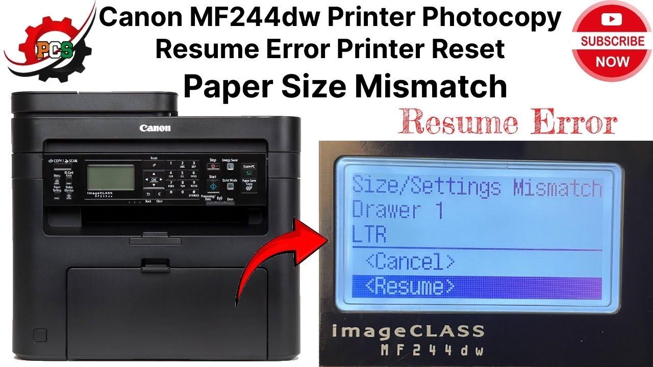 Canon MF244dw Printer Photocopy Resume/Cancel Problem Fix || Resume Error || Paper Size Mismatch