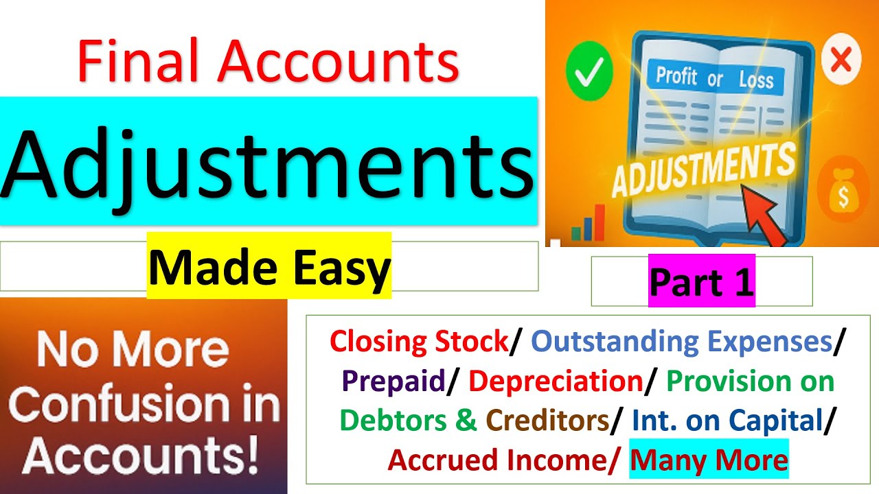 Final Accounts Adjustments: Closing stock/Prepaid/Outstanding/Dep/Drawing/Capital/Debtor & Many more