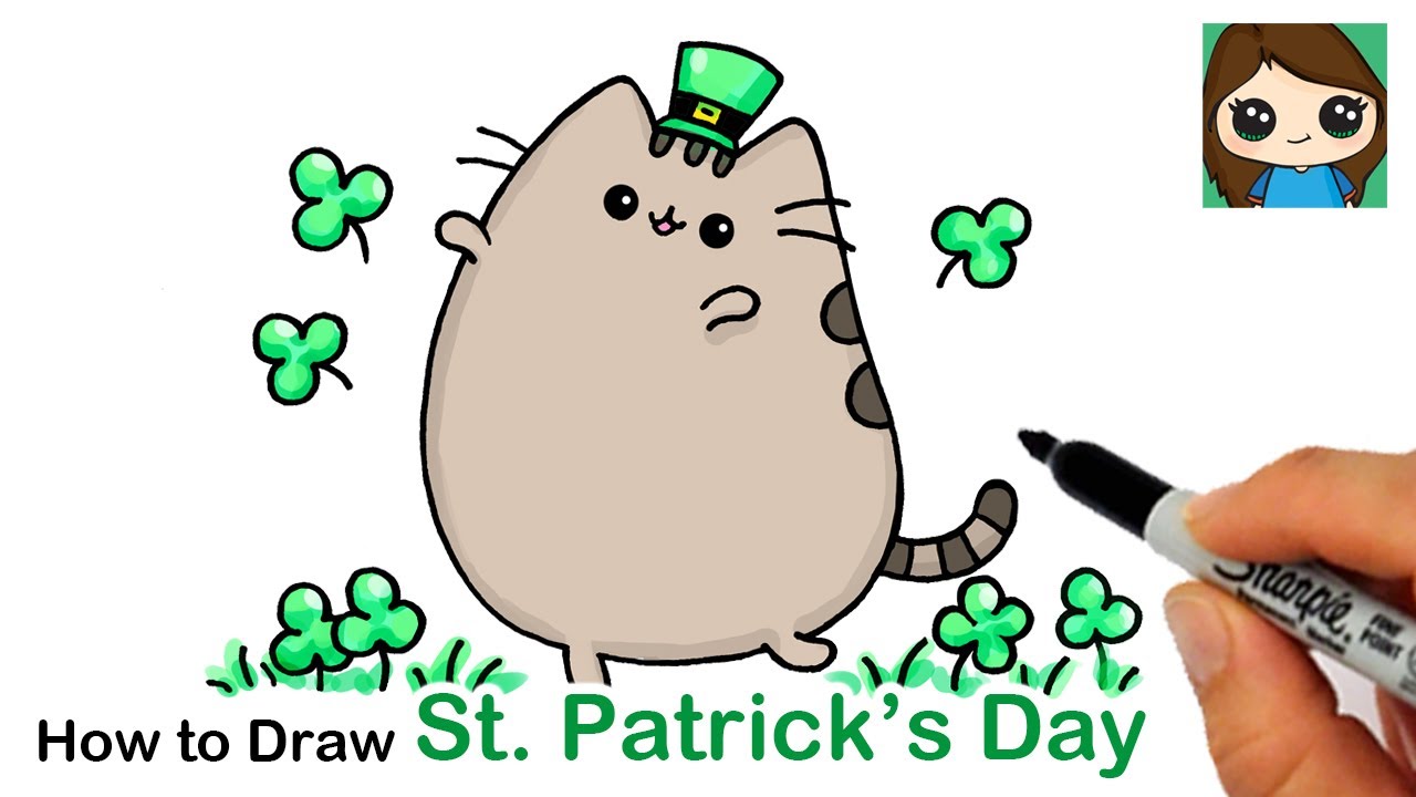 How to Draw Cute Pusheen Cat | St. Patrick's Day