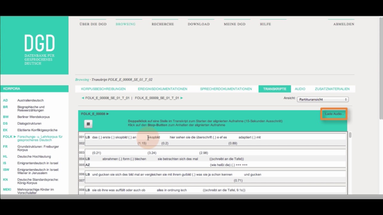 Datenbank f&uuml;r Gesprochenes Deutsch (DGD)
