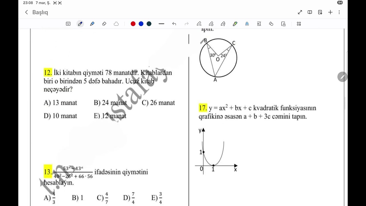 9- cu sinif 07.04.2024 buraxılış / Riyaziyyat 