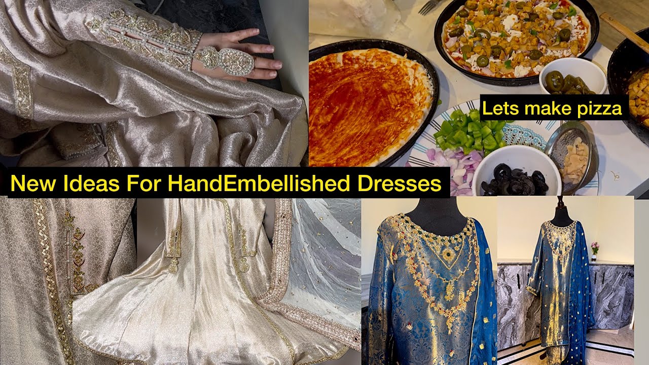 Unique Style Sleeves Cut || Banarsi Suit Rani Haar Work😍 Pizza Recipe Shortest Way 😄