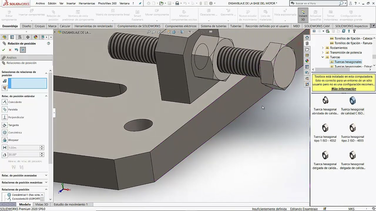 COMO ENSAMBLAR TORNILLOS PERNOS Y TUERCAS EN SOLIDWORKS