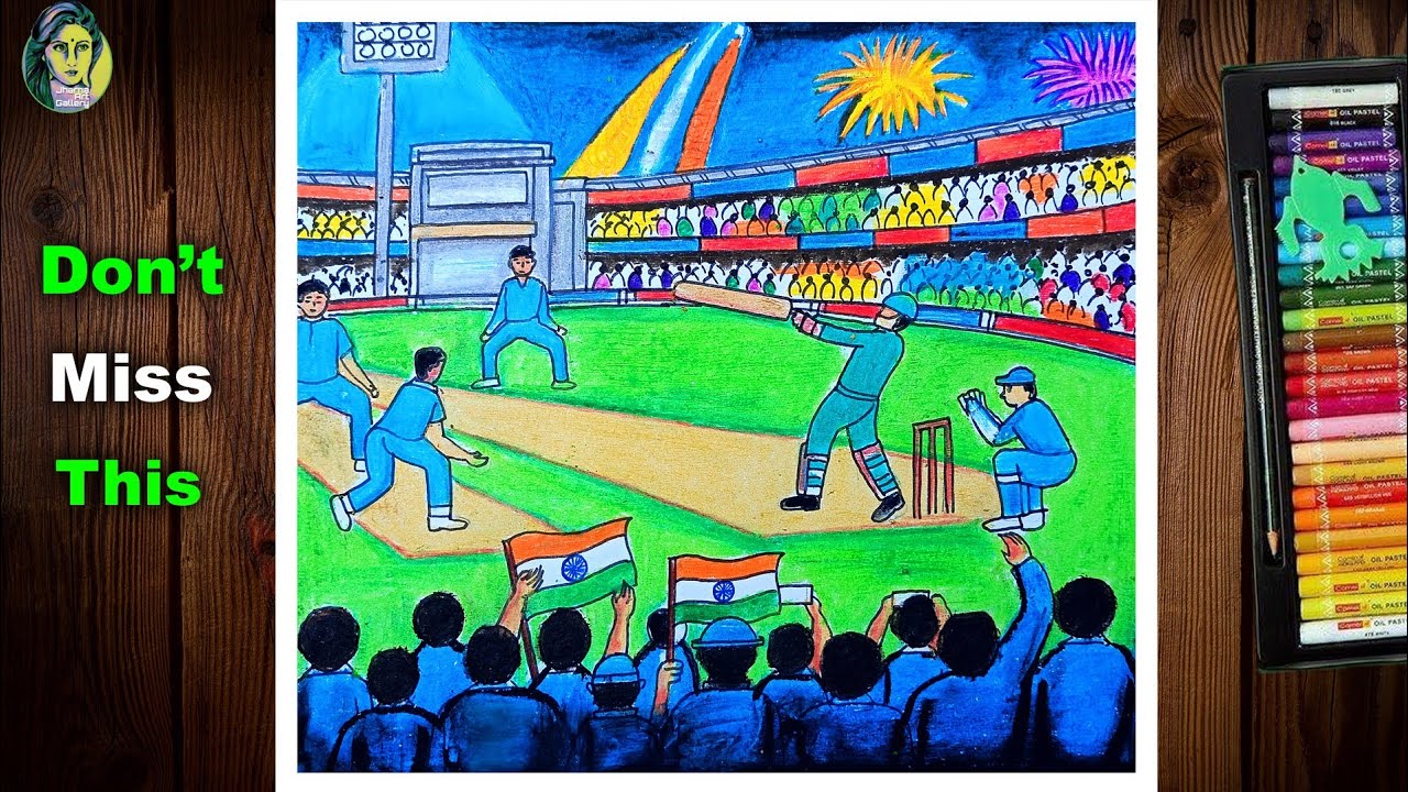 How to Draw a Cricket Stadium Scenery for World Cup 2023 | Cricket Drawing