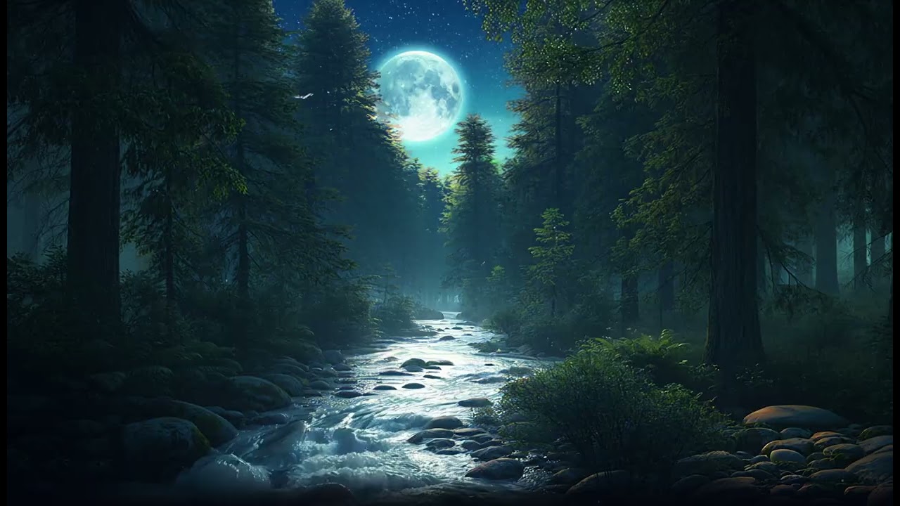 Night Forest River Sounds for Sleep 🌙 Calm Water Ambience, No Music