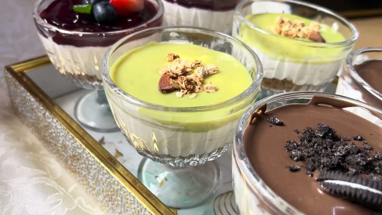 نكهات تشيزكيك كاسات بدون فرن 😍 أسهل حلى رمضاني