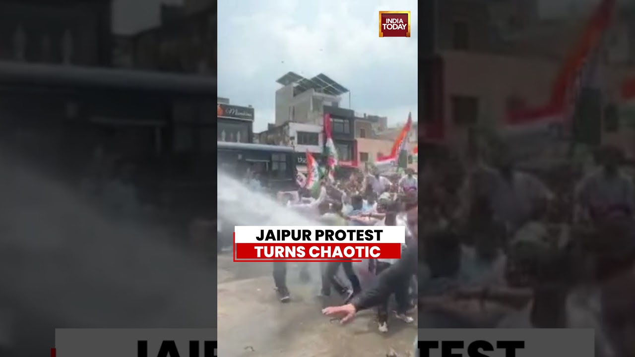 Jaipur: Congress Protest Turns Fierce, Police Use Water Cannons On Workers #jaipur #bjp #congress