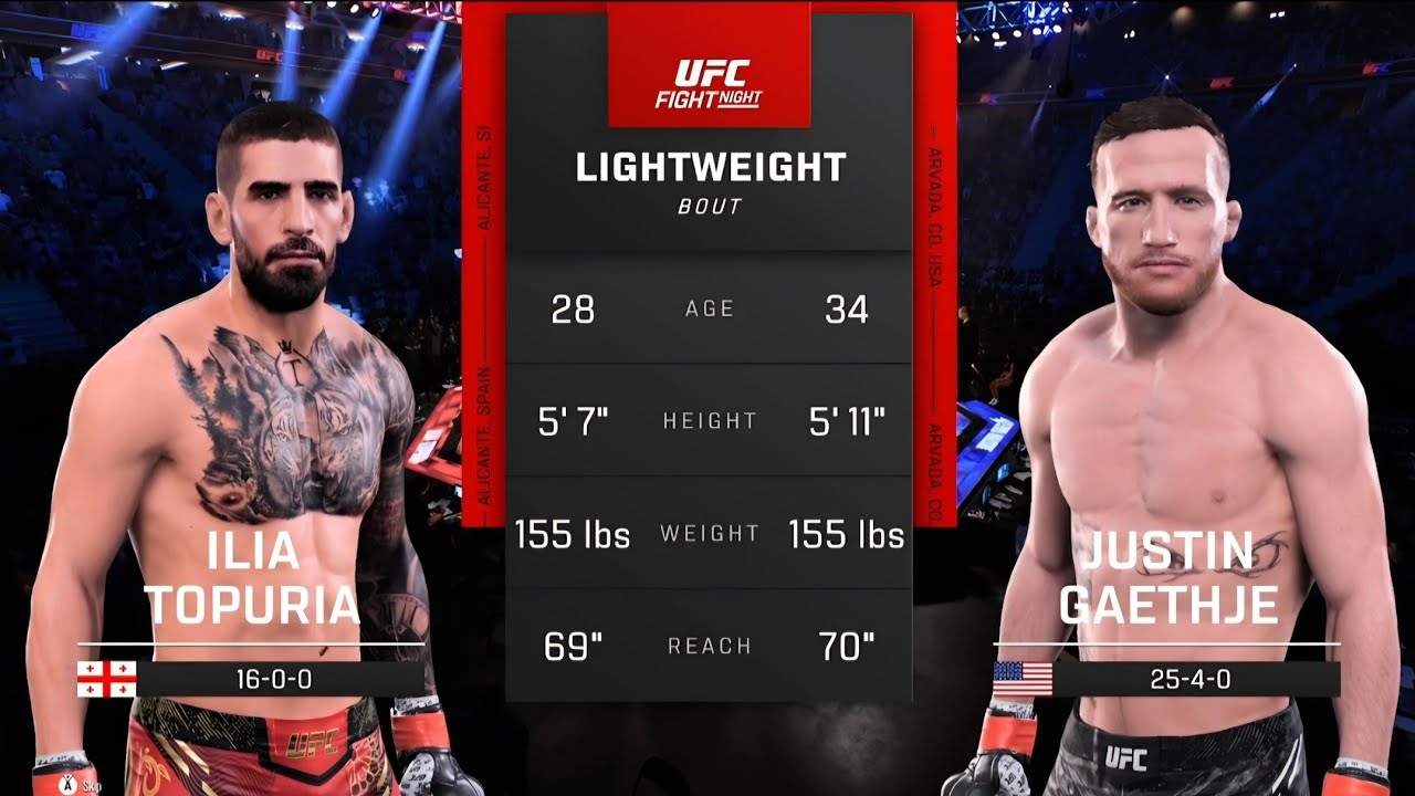 Полный бой Ильи Топурии против Джастина Гейтджи - симуляция UFC 5 (ИИ против ИИ)