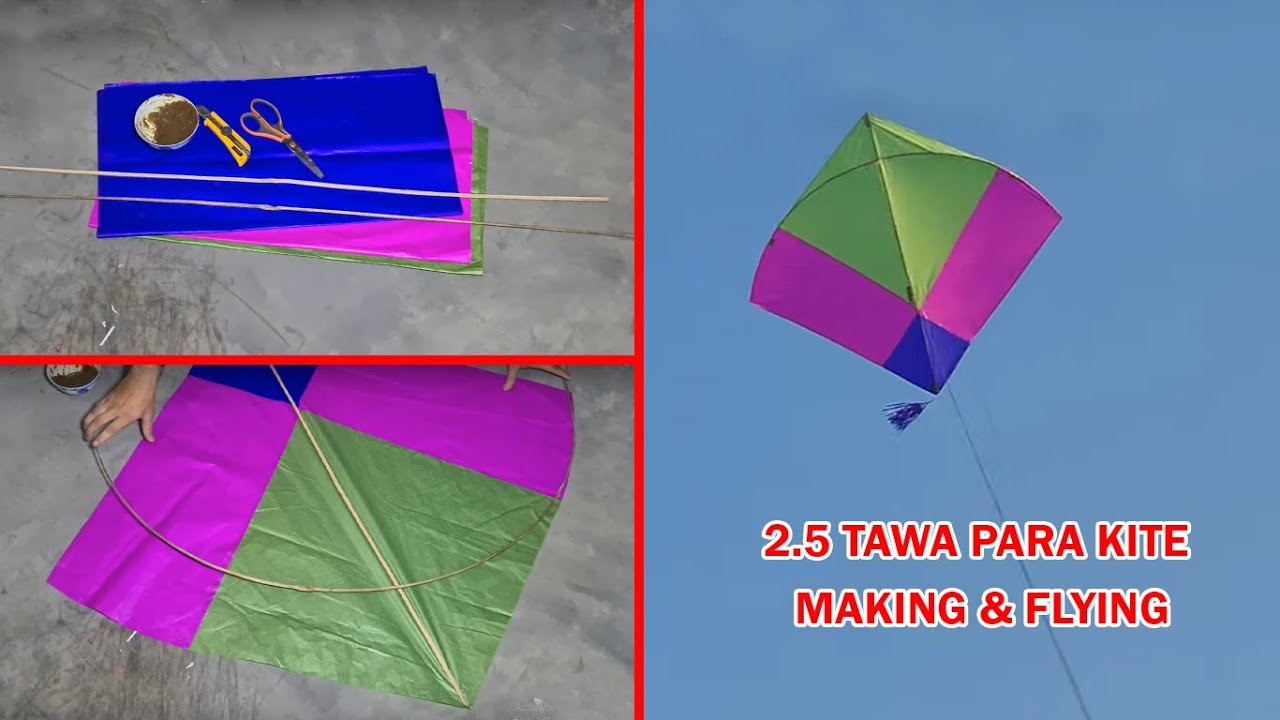 Big Multi color Pari Kite making - how to make 2.5 Tawa pari kite at home - kite makes easy - Diy