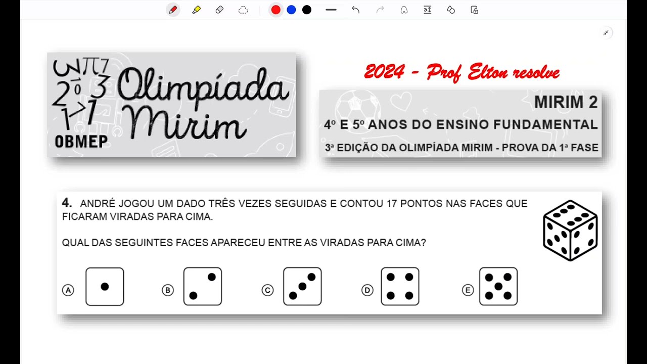 OBMEP Mirim II - 2024 - Questão 04 - ANDRÉ JOGOU UM DADO TRÊS VEZES SEGUIDAS E CONTOU 17 PONTOS