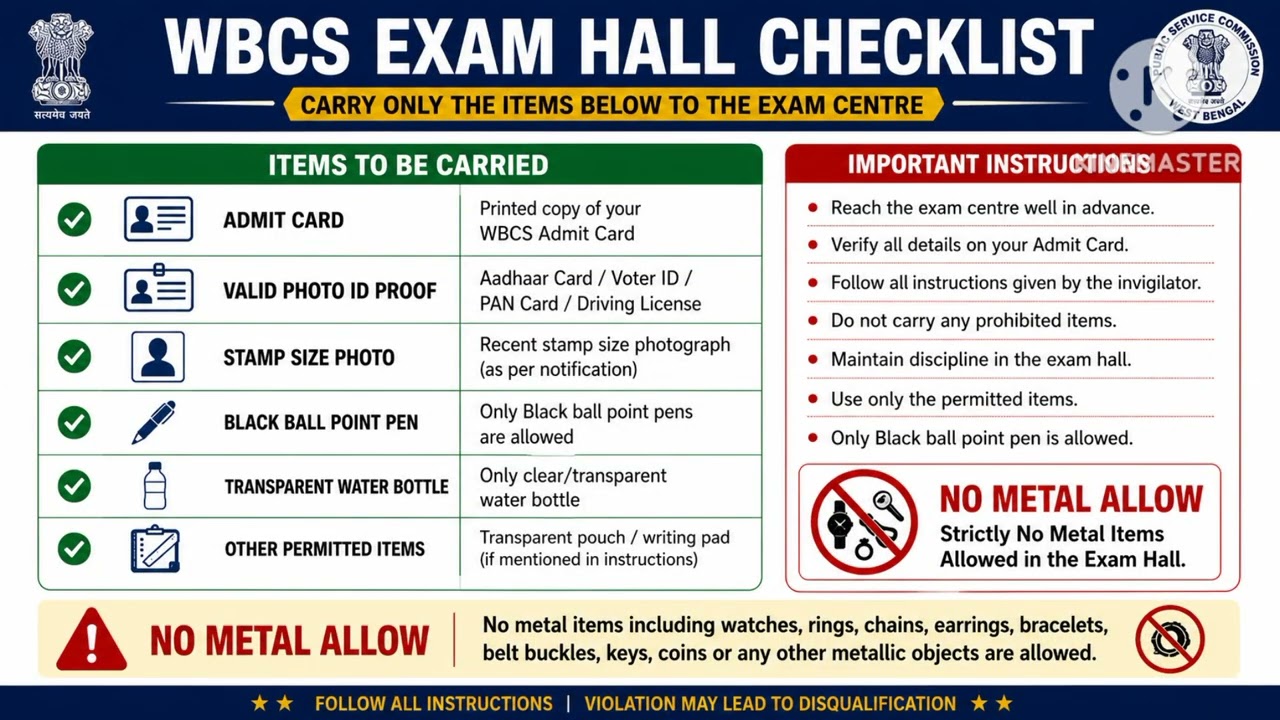 WBCS Aspirants Must Watch! WBCS Prelims 2026 Exam Day Checklist | What to Carry & What Not to Carry