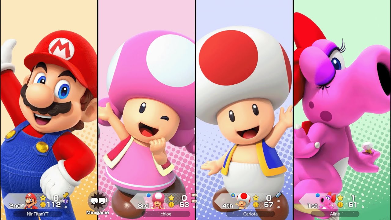 Super Mario Party Jamboree - Mario vs Toad vs Toadette vs Birdo - Roll 'em Raceway