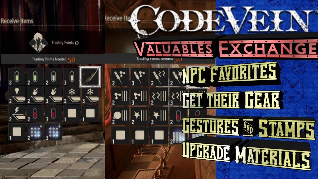 Code Vein Valuable Exchange Guide | NPC Gear Items and Gestures