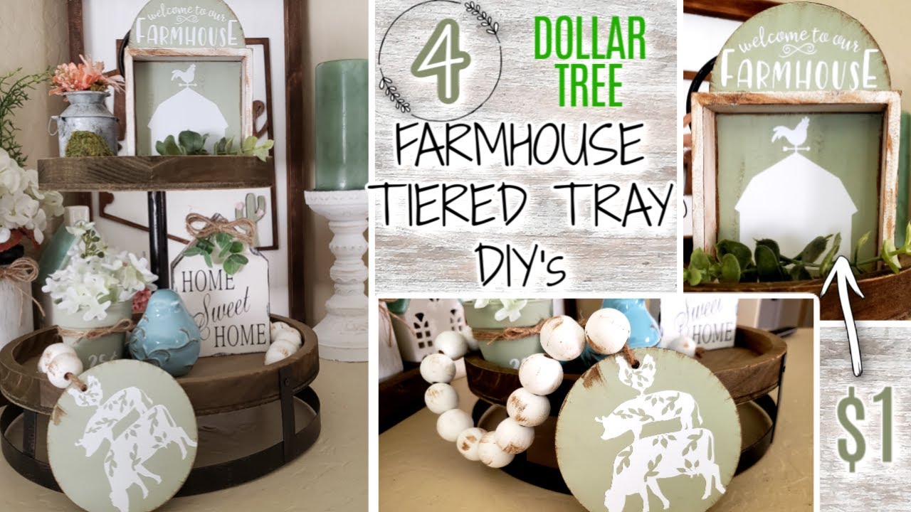 4 FARMHOUSE TIERED TRAY DECOR DIYs | Dollar Tree DIYs | Farmhouse Home Decor