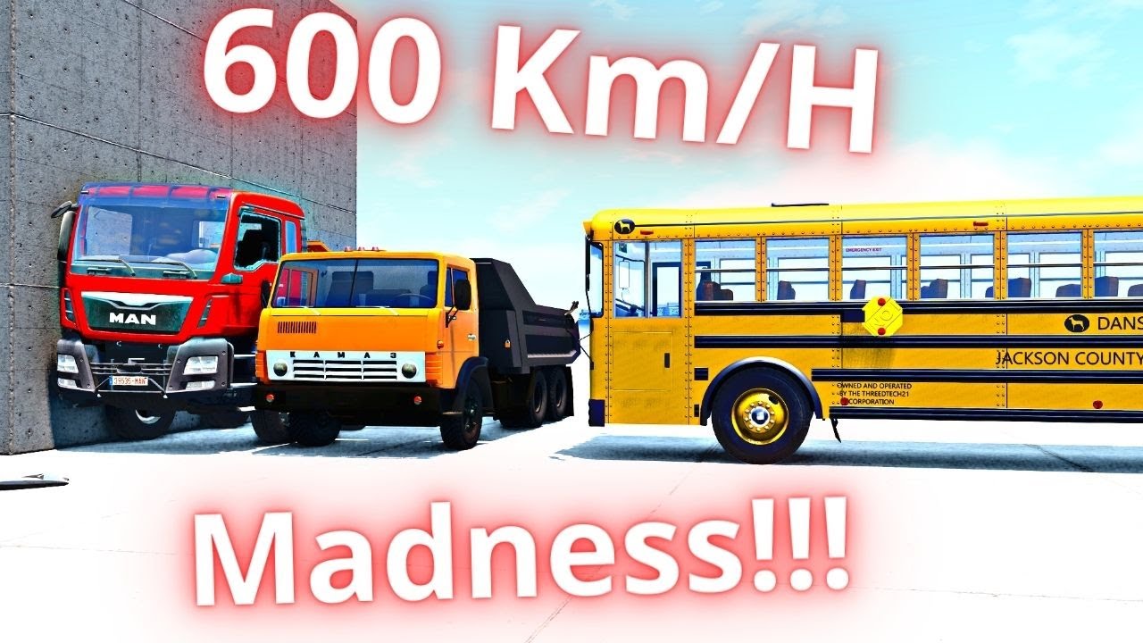 600 Km/H!!!💥 KAMAZ 5511 and MAN TGS VS SCHOOL BUS  💥 BeamNG.Drive CRASH test