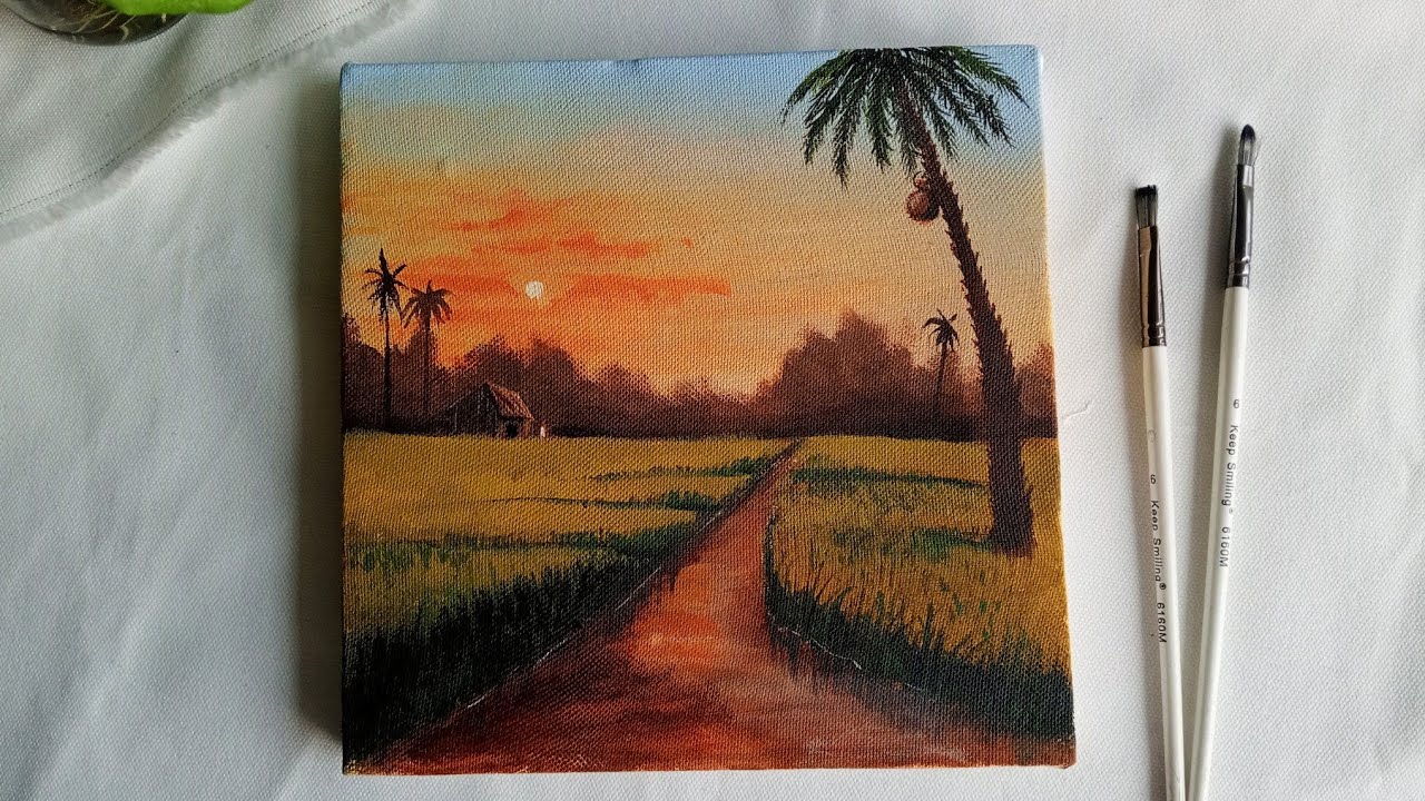 Beginner? Try This Simple but Stunning Sunset Landscape Scenery Painting Technique