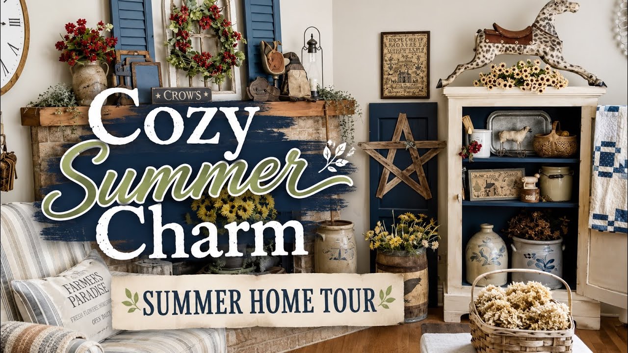 PRIMITIVE FARMHOUSE CHARM 🌻 SUMMER HOME TOUR - PRIM TREASURES AND COUNTRY DECORATING IDEAS!