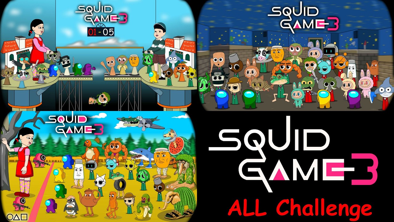 Among Us in Squid Game 3 ALL Game Challenge END || ANIMATION