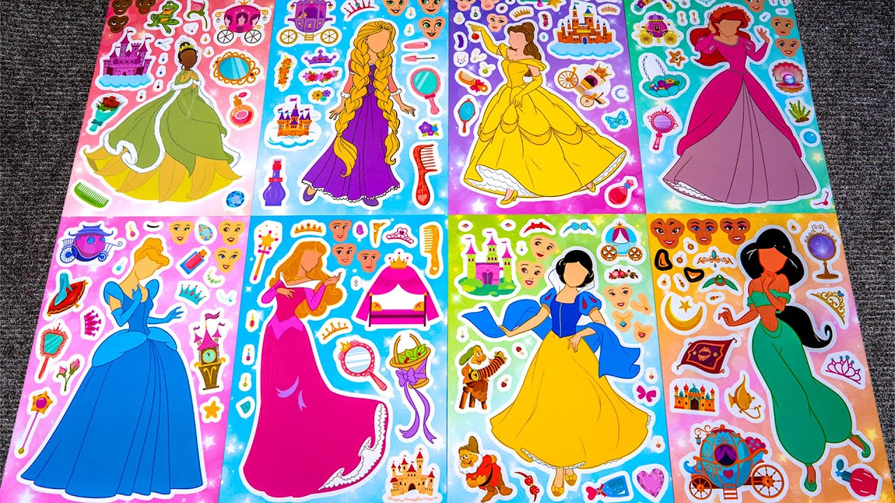 Oddly Satisfying Disney Princess Sticker Book 👑 Cinderella, Snow White & Rapunzel Makeover | ASMR