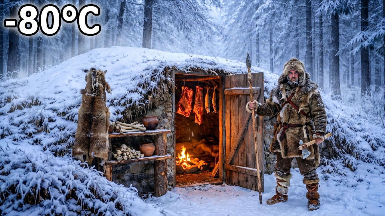 I Built a Camouflaged Snow Hut and Cooked Meat Inside