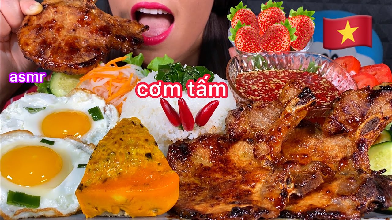 ASMR GRILLED PORK CHOP & RICE *ĂN CƠM TẤM SƯỜN NƯỚNG 먹방 Eating Sounds