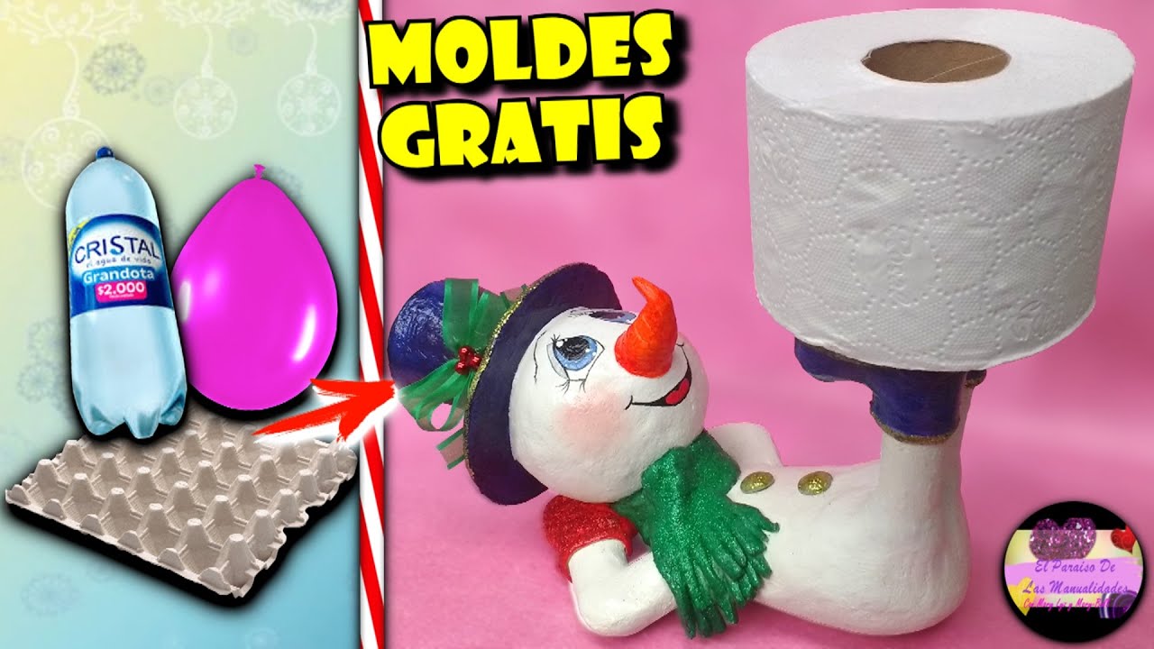 Porta rollo de papel higiénico navideño en forma de muñeco de nieve con material reciclado | GdC