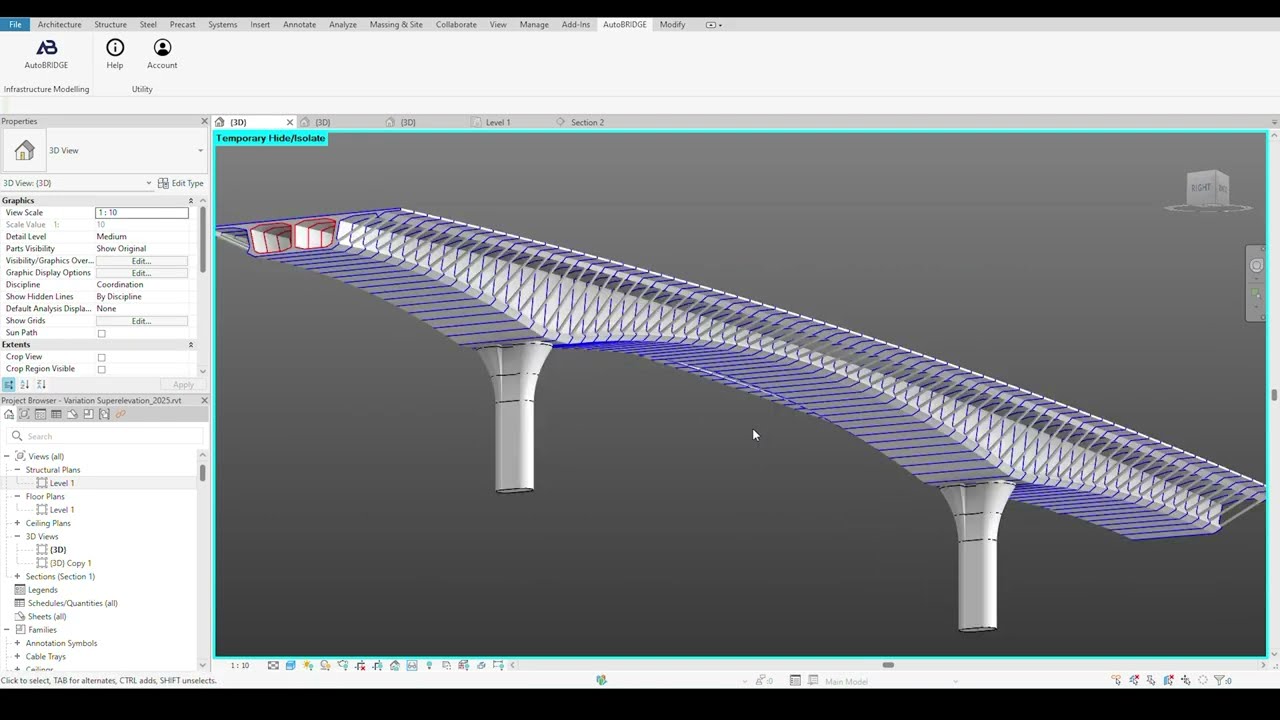 Concrete Box Girder Bridge with Struts & Balanced Cantilever Using Corridor 3D Polyline