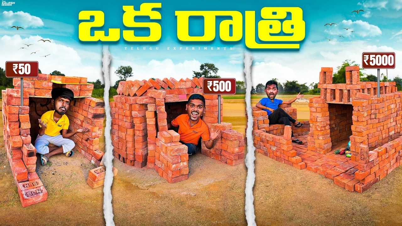 Different Bricks Houses Overnight Survival Challenge Low Budget to High Budget 🔥🔥 Telugu Experiments