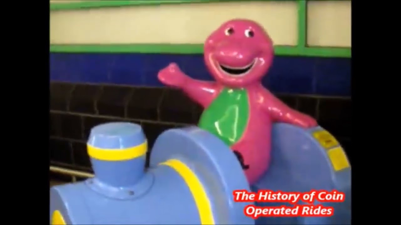 2000s Fun 2 Learn Coin Operated Steam Engine Kiddie Ride - Barney the Dinosaur