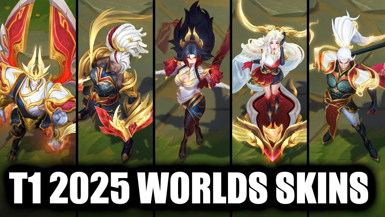 Обзор всех новых образов победителей Worlds 2025 от T1: MVP Miss Fortune, Seraphine, Galio, Yunar...