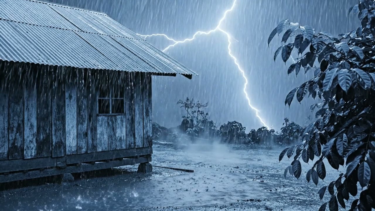 🔴 24/7 Sem Anúncios Sons de Chuva – ASMR Chuva Forte no Telhado de Zinco para Curar o Sono Ruim
