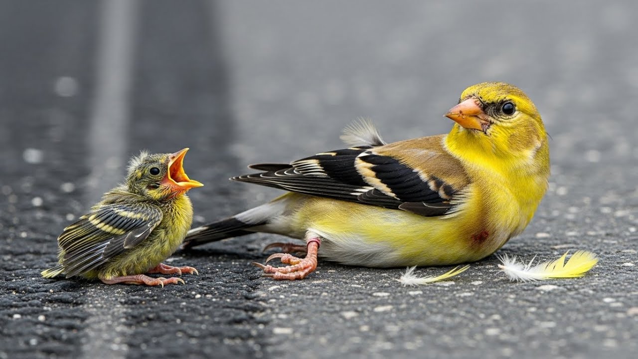 Brave Heroes Save Injured Mother Goldfinch from Highway Traffic Accident Emergency🐦🚗