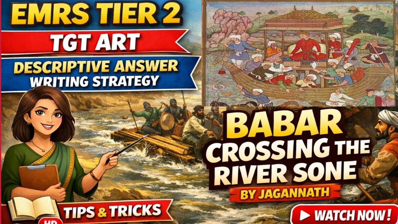 EMRS TIER 2 TGT ART I KVS/NVS I BABAR CROSSING THE RIVER SONE - JAGNNATH ( MUGHAL SCHOOL PAINTING) 