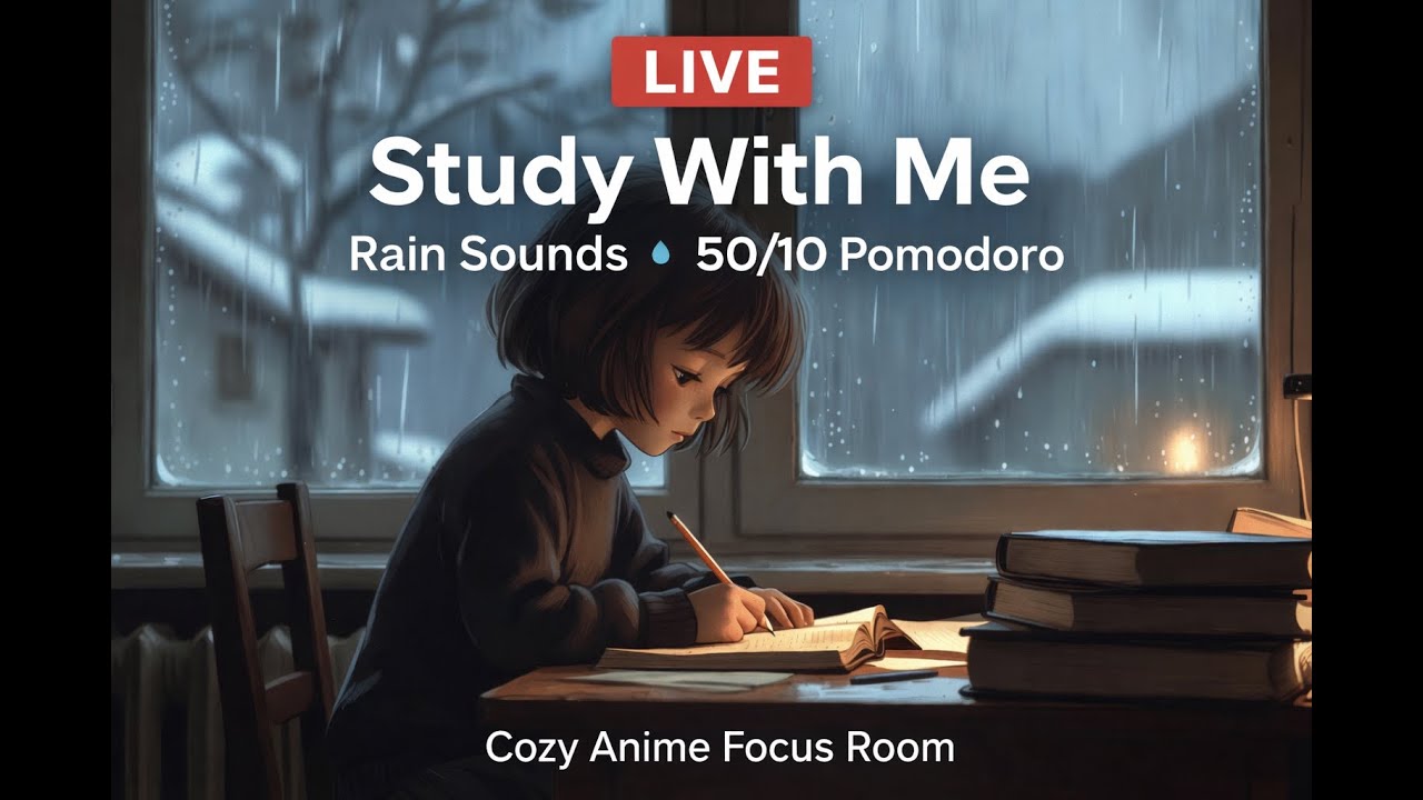 LIVE 12-HOUR study 📚⛈️ rain sounds & pomodoro timer 50 & 10 Özgesworkspace