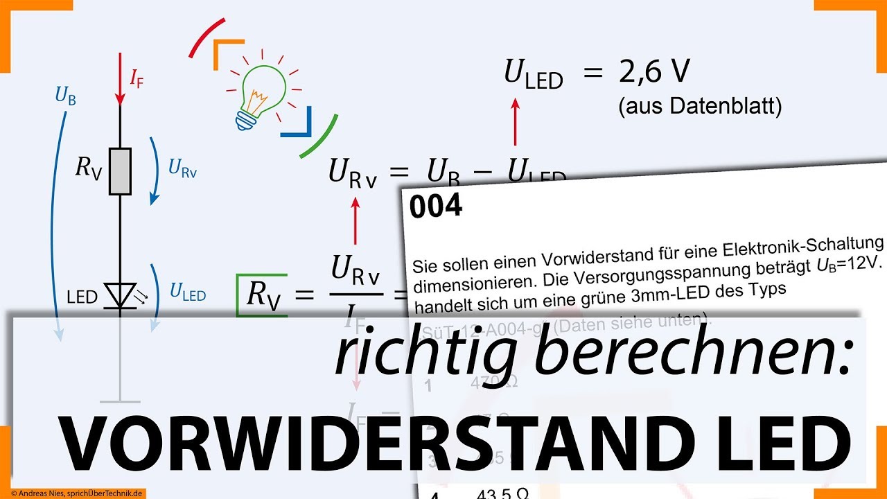 Aufgabe 004 ::: Vorwiderstand LED (Leuchtdiode) berechnen :: Elektronik, Mathematik :: Elektroniker