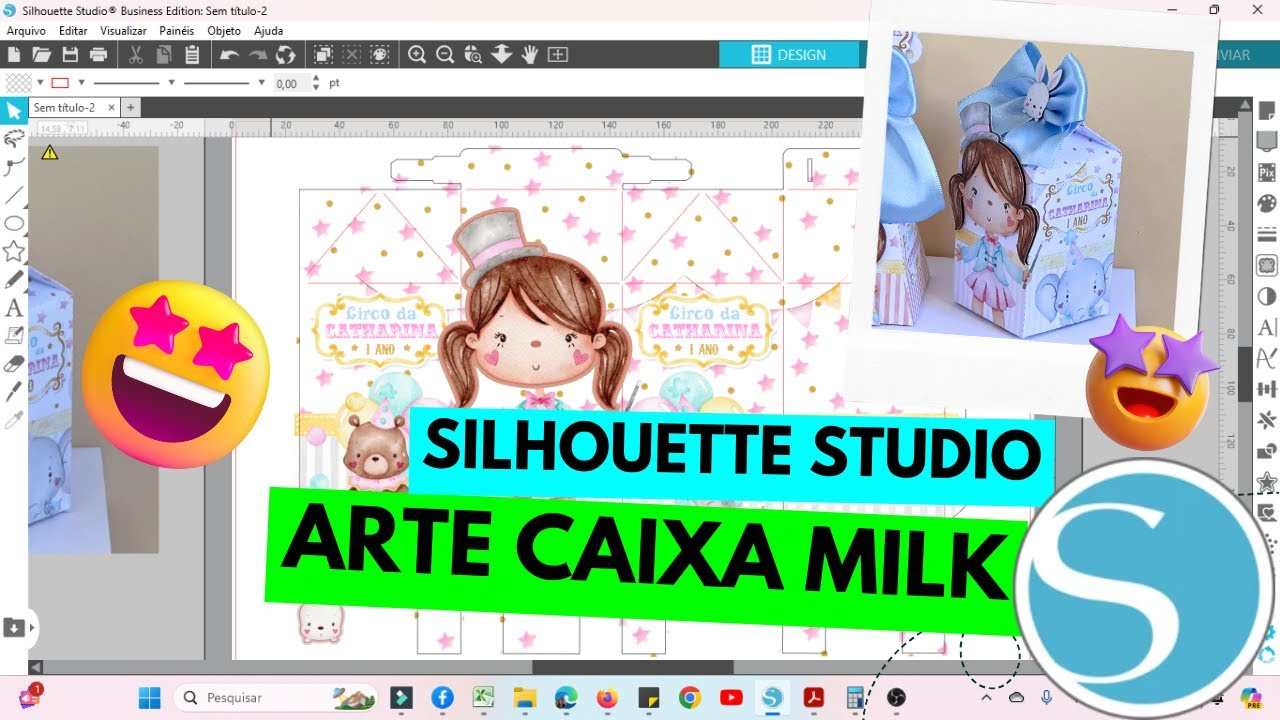 Como criar arte da caixa milk no Studio Silhouette - Avançado (Tema circo rosa)